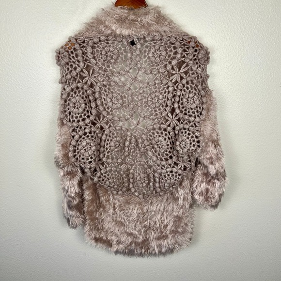 Fur Trim Crochet Sweater Fringe Sleeves Large Boho Indie Granola Earthy Y2K - Picture 2 of 16